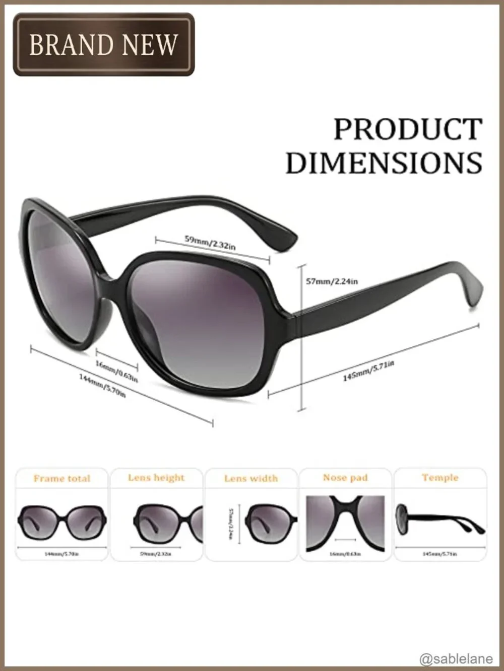 Oversized Polarized Square Sunglasses UV Protection Women Men Retro Shades